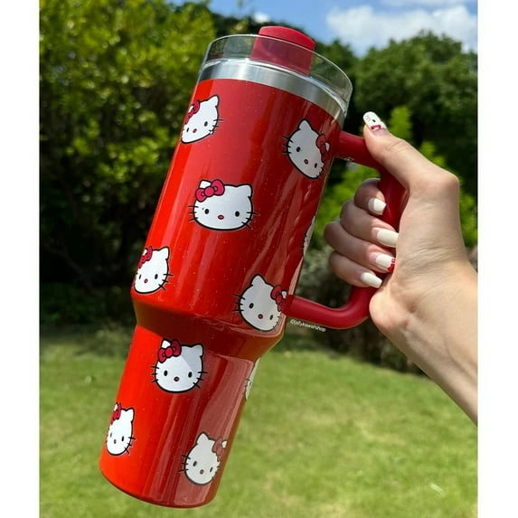 2024 HOT TOP Hello Kitty 40Oz Stainless Steel Coke Drinking Cup Insulated Mug with Handle Straw Mugs Large Capacity Thermos Drinks Coffee Mug