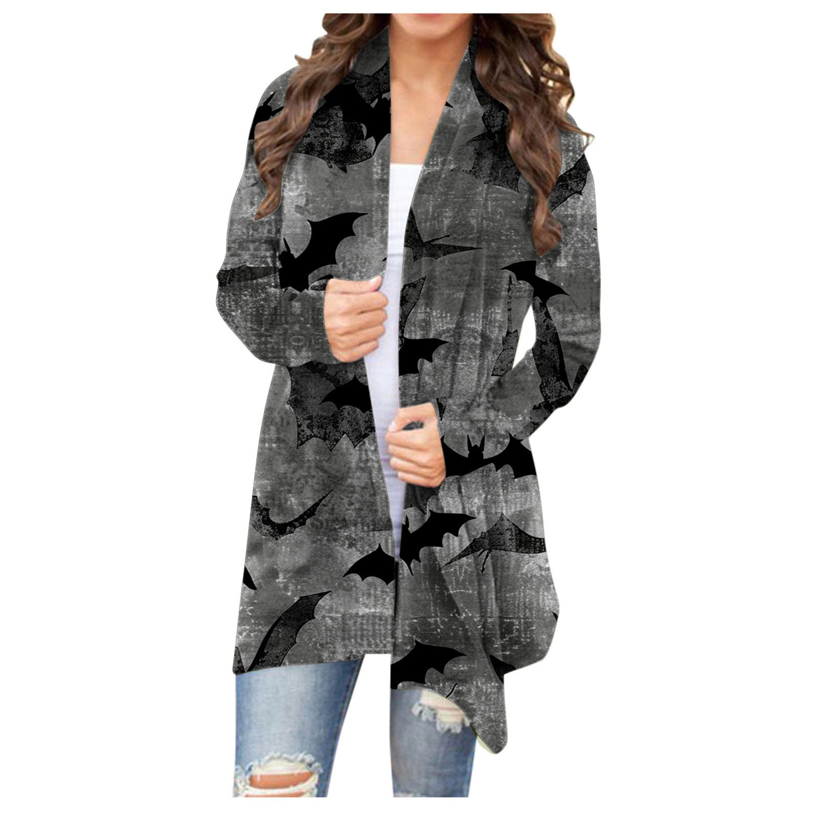 2024 Halloween Costumes for Women Fashion Pumpkin Bat Print Open Front