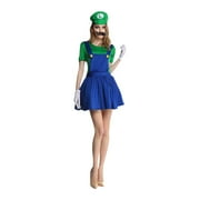 AMXYFBK 2024 Halloween Female Mario and Luigi Cosplay Costume, Luigi Inspired Green Plumber Adult Women Dress Costume