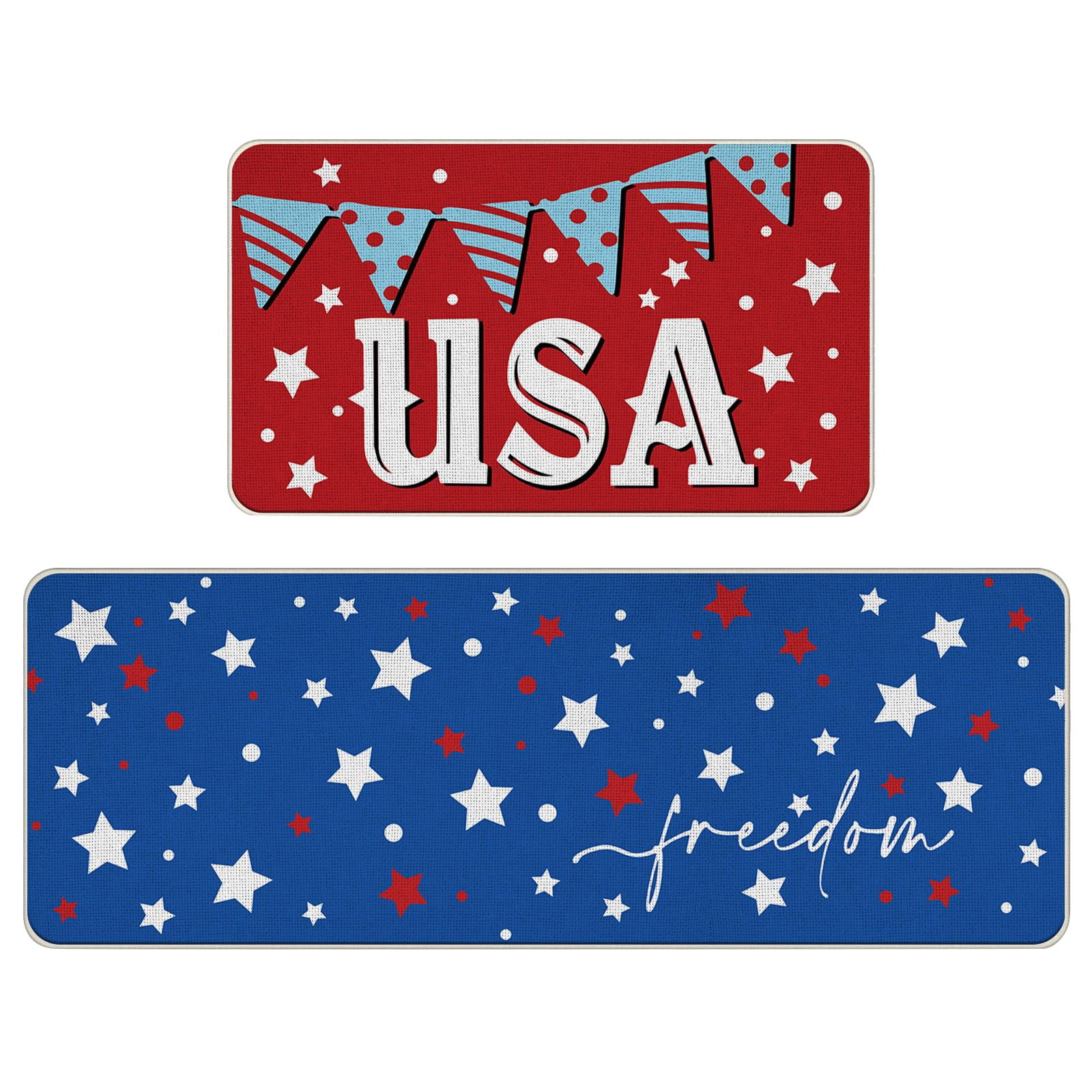 for 2024 Fourth Of July Kitchen Rugs Set 2 Pieces Independence Day Non