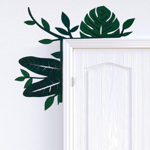 2024 Hand Painted Door Topper, Wood Double Sided Hummingbird Flower Cardinal Flamingo Starfish Leaf Funny Creative Door Frame Topper Corner Silhouette Wall Art Decor for Nature Lovers (Leaf)