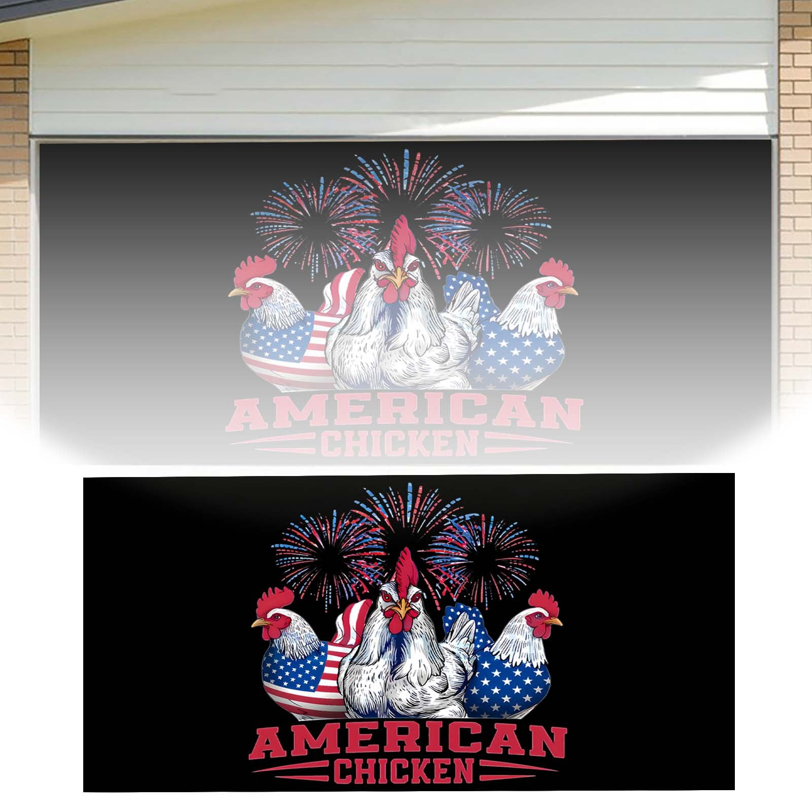 2024 Happy Background Banner Red White Blue Seven Or Four Big Roosters