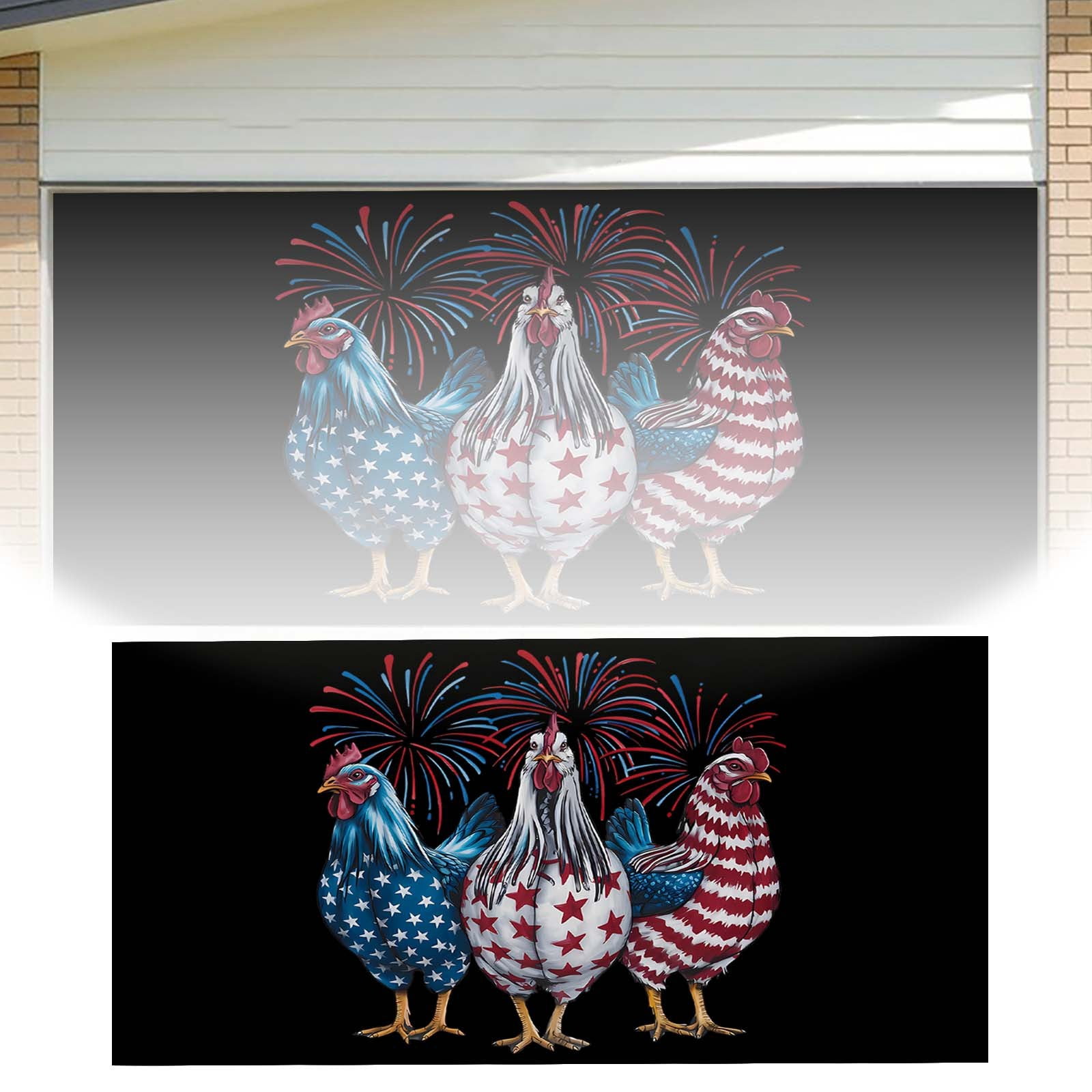2024 Happy Background Banner Red White Blue Seven Or Four Roosters