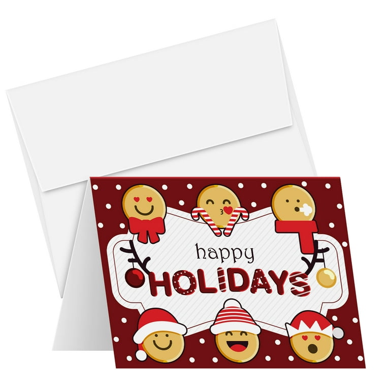 2024 Happy Holidays Greeting Cards – Red Blank Fold Over Card Stock &  Envelopes, Funny and Cute Emoji, 4.25 x 5.5” When Folded (A2 Size)