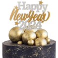 2024 Happy New Year Cake Topper Gold Glitter Stars Cheers To 2024