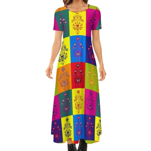 2024 Haunted Mansion Dress Halloween Print Elegant Maxi Dress Short Sleeve Aesthetic Bohemia Long Dresses Woman Oversized Clothing