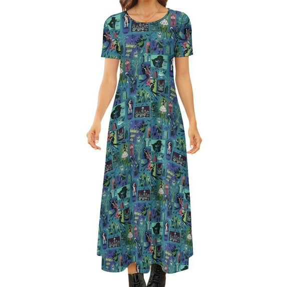 2024 Haunted Mansion Dress Halloween Print Elegant Maxi Dress Short Sleeve Aesthetic Bohemia Long Dresses Woman Oversized Clothing