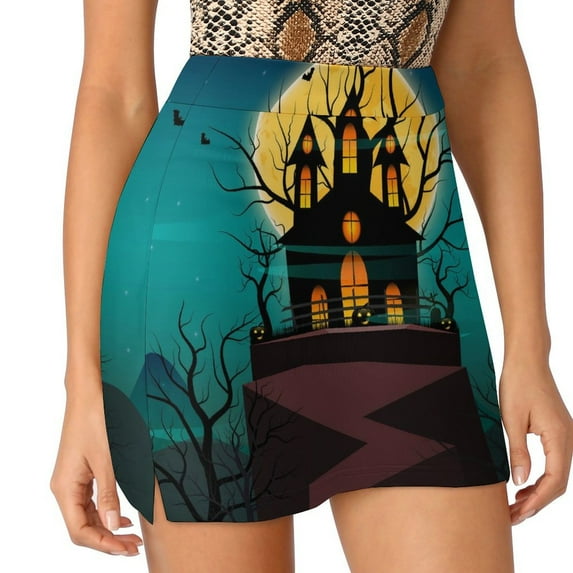 2024 Haunted Mansion Skirt Vintage Print Retro Mini Skirts Spring High Waist Pattern Korean Fashion Casual Skirt Large Size