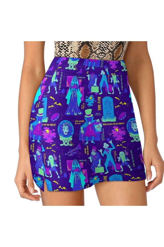 2024 Haunted Mansion Skirt Vintage Print Retro Mini Skirts Spring High Waist Pattern Korean Fashion Casual Skirt Large Size
