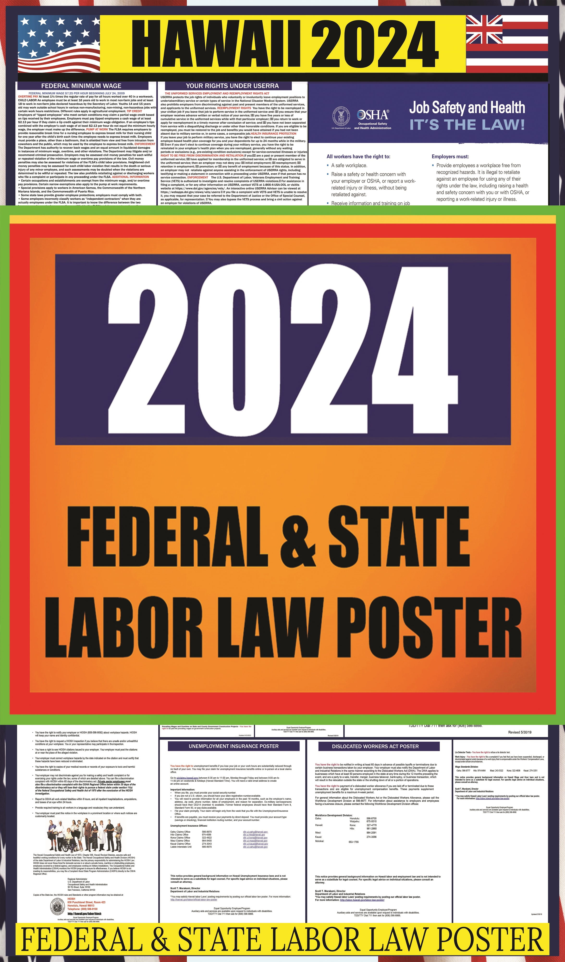 2024 Hawaii (HI) State Labor Law Poster State, Federal and OSHA