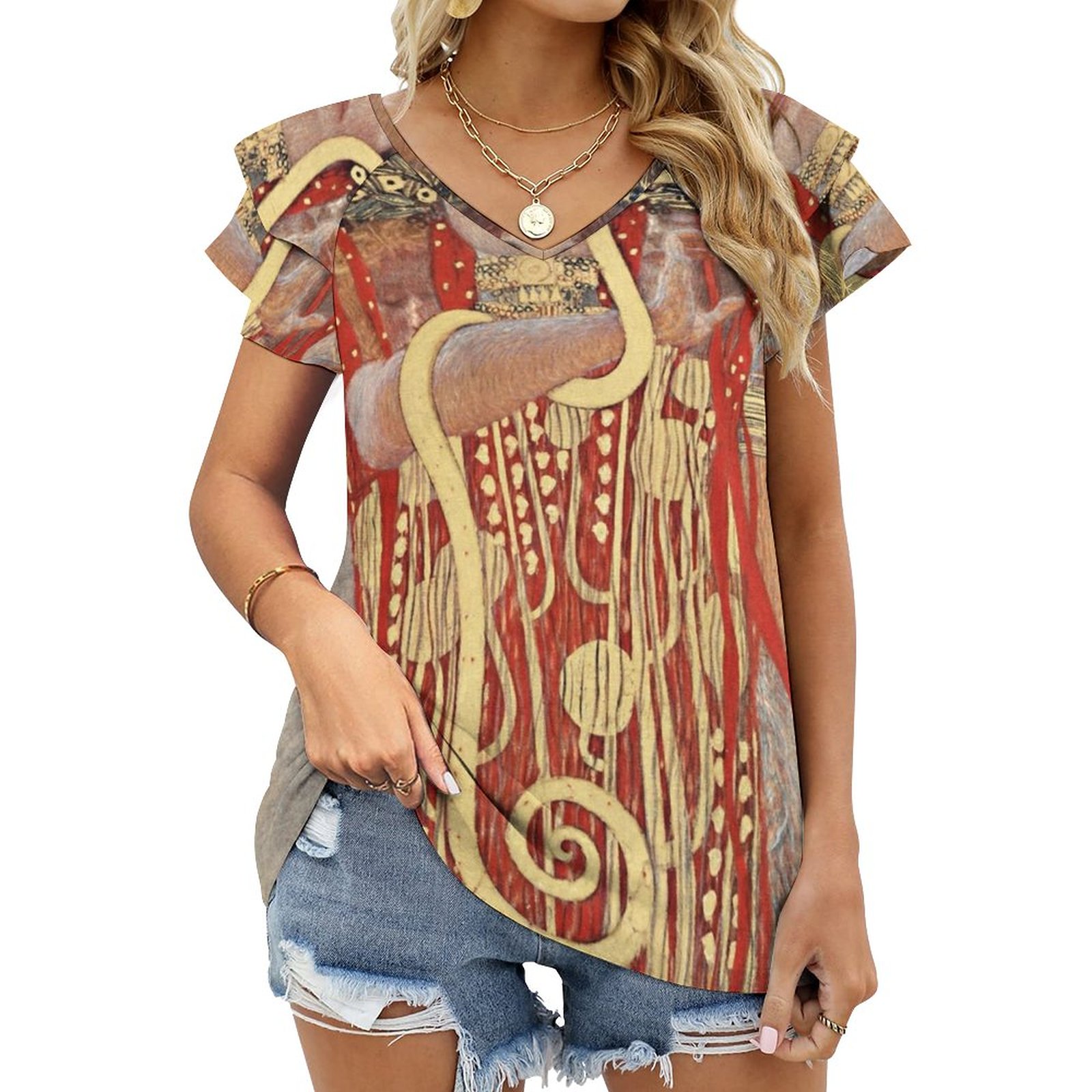 2024 Hd. Medicine By Gustav Klimt . High Definition Ruffle Short Sleeve