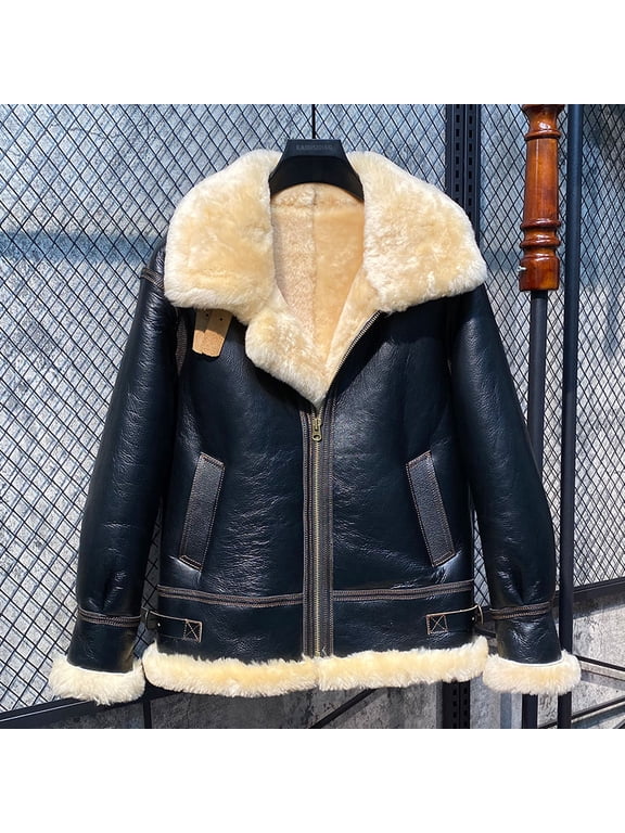 2024 High Street Men's Winter Fashion Coat Genuine Sheepskin Leather Real Natural Super Thick Wool Liner for -30 -40 Degree Black Plus Oversize for 100 kgs,48,Black