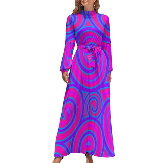 2024 Hippy Psychedelic Dress Retro 70s Tie Dye Aesthetic Bohemia Dresses Female Long-Sleeve High Neck Cute Long Maxi Dress