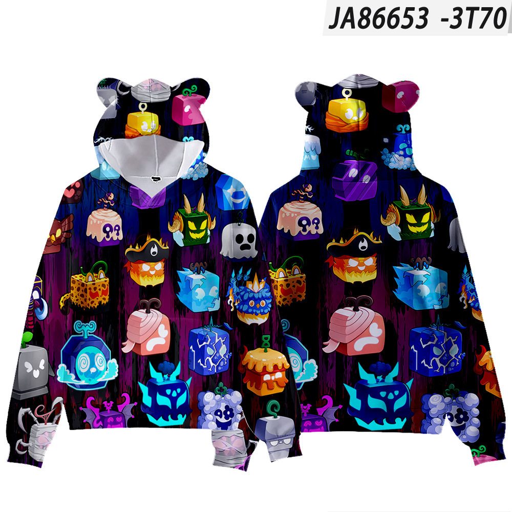 2024 Hot 3D new ROBLOX game blox fruits cat ears hooded hoodie, adult
