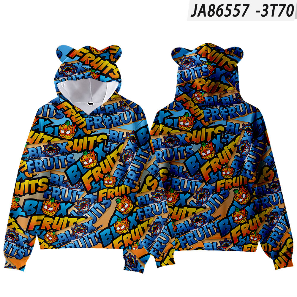 2024 Hot 3D new ROBLOX game blox fruits cat ears hooded hoodie, adult