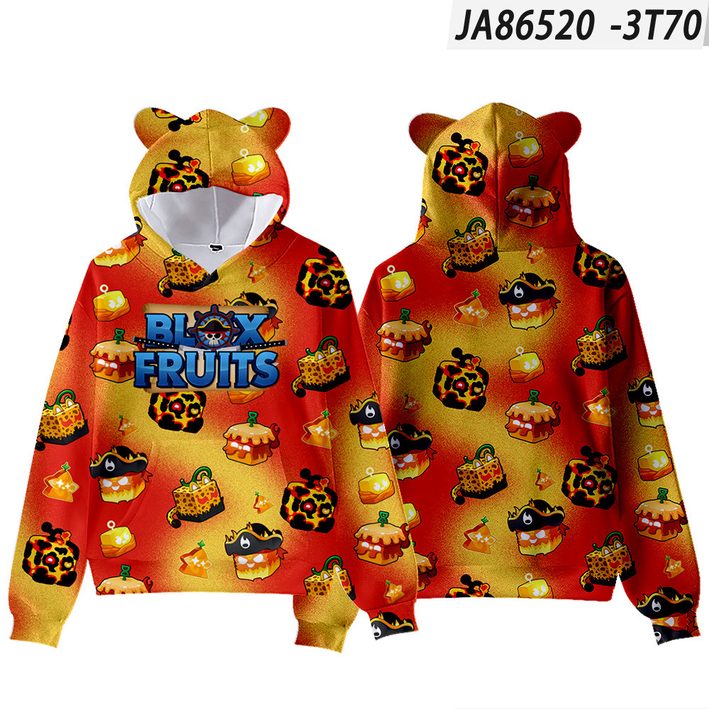 2024 Hot 3D new ROBLOX game blox fruits cat ears hooded hoodie, adult