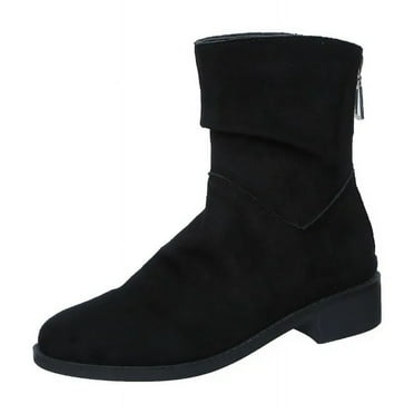 2024 Hot Sale Shoes Female Zipper Women's Boots Winter Round Toe Suede Warm Solid Short Barrel Chunky Heels Plus Size Boots (black,37)