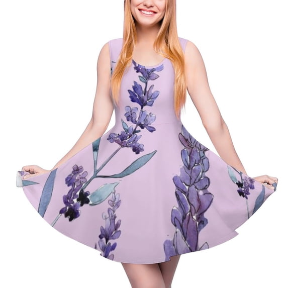 2024 Idea Gift Vestido Pattern Ladies Dress Skate Waist High Dresses Elegant Print Flowers Purple Dress Lavender