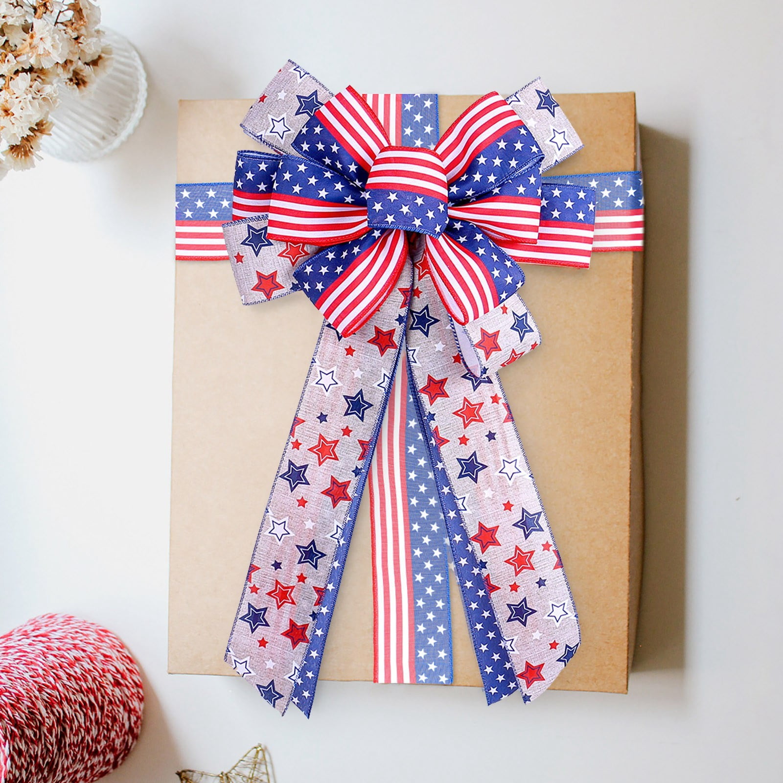 2024 Independence Day Bow Decoration Props Holiday Flag Striped Bow