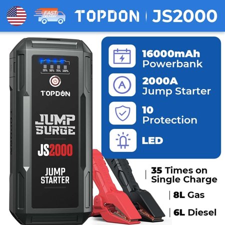 ??2024 JS2000 16000mAh 100% Real Capacity 2000A Jump Starter Car Battery Booster