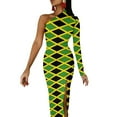 2024 Jamaica Flag Maxi Dress Long Sleeve Black Green Yellow Party