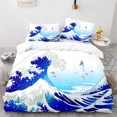 thumbnail image 1 of 2024 Japanese Wave Duvet Cover King Microfiber Cherry Blossom Petals Bedding Set Mount Fuji Volcanic Quilt Cover For Boys Teen, 1 of 7