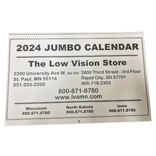 2024 Jumbo Print Low Vision Calendar