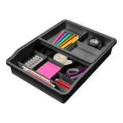 madesmart 12-Compartment Junk Drawer Organizer with Sliding Top Tray, Multipurpose Storage Bin Solution for Kitchen, Office, Bathroom, Carbon