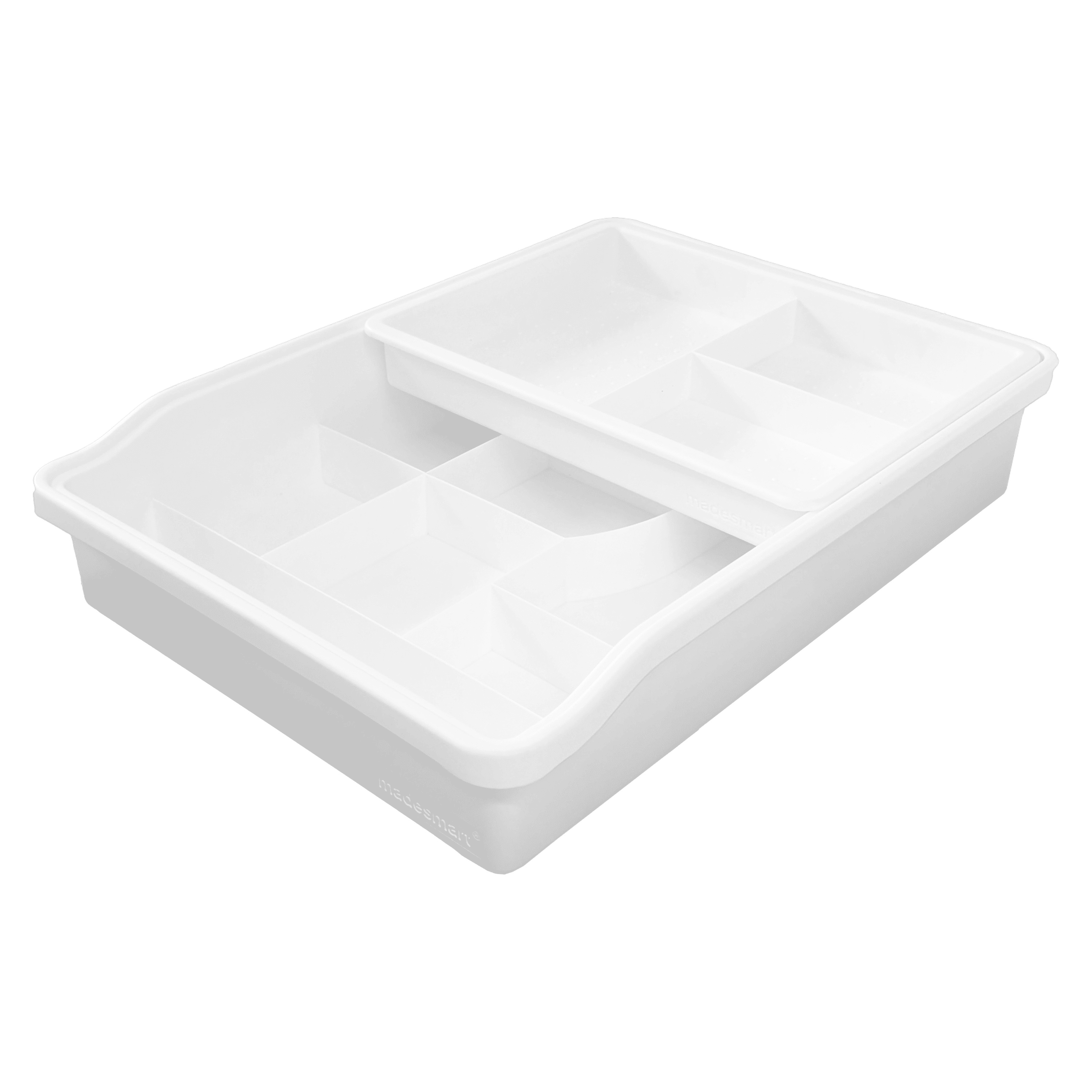 Madesmart 12-Compartment Junk Drawer Organizer with Sliding Top Tray, Multipurpose Storage Bin Solution for Kitchen, Office, Bathroom, White, A Practical Choice for Kitchen Organization