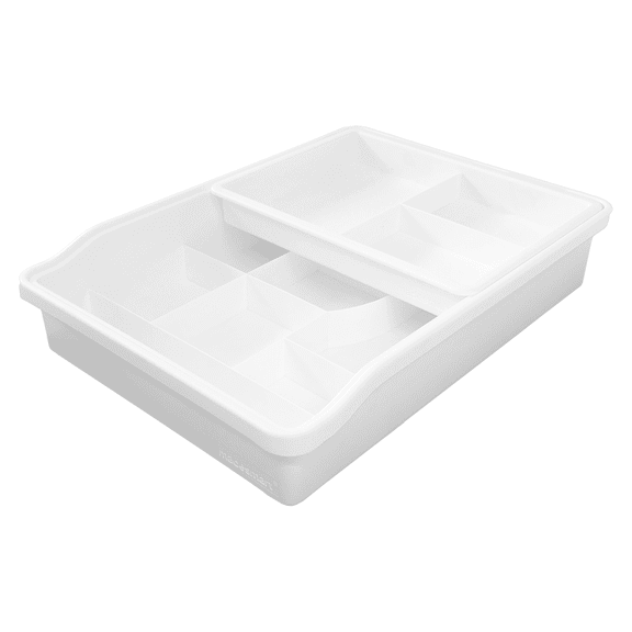 Madesmart 12-Compartment Junk Drawer Organizer with Sliding Top Tray, Multipurpose Storage Bin Solution for Kitchen, Office, Bathroom, White, A Practical Choice for Kitchen Organization