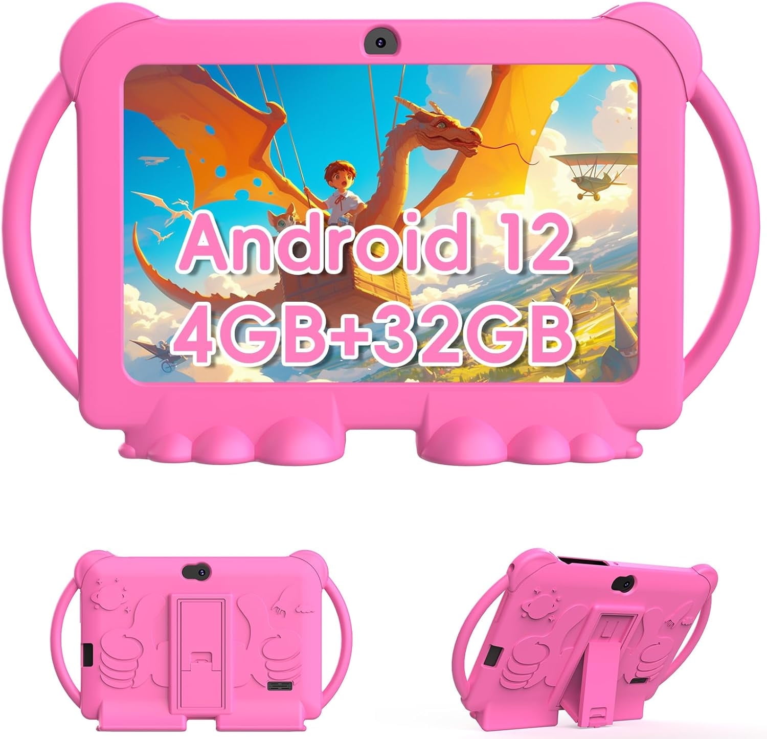 2024 Kids Tablet, 7 inch Android 12 Tablet for Kids, 4GB+32GB ROM+1TB Expand Quad-Core Toddler Tablet with Shockproof Case, BT, WiFi, Parental Control, 2MP+5MP Dual Camera, Games