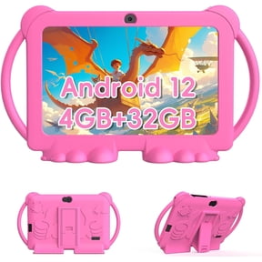 2024 Kids Tablet, 7 inch Android 12 Tablet for Kids, 4GB+32GB ROM+1TB Expand Quad-Core Toddler Tablet with Shockproof Case, BT, WiFi, Parental Control, 2MP+5MP Dual Camera, Games