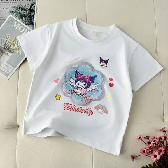 2024 Kuromi My Melody Girls Children Short Sleeve Kawaii Sanrio Anime Print Tops Summer Sweet Cute Cartoon T-Shirt Gift for Kids