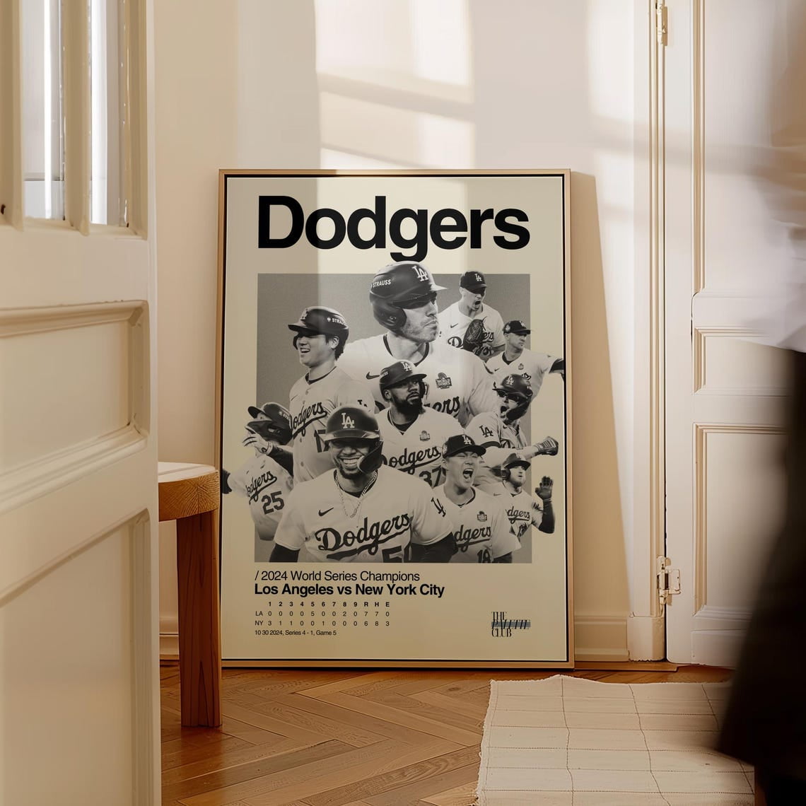 2024 LA Dodgers Poster With Scoreboard, Freeman & Ohtani World Series MidCentury Modern Print