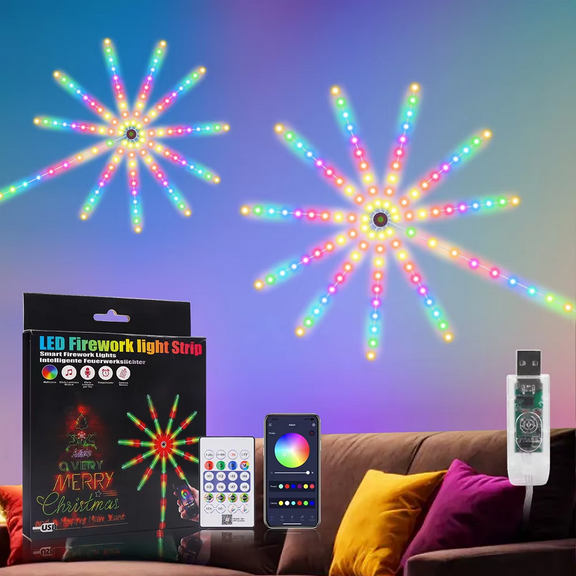 2024 LED Fireworks Fairy Lights Lamp Solar RGB Waterproof Strip Light Christmas Decoration Bluetooth APP Remote Control Colours Music Sync