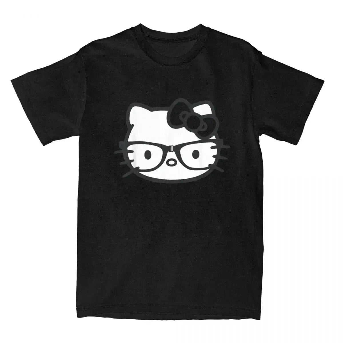 2024 LIN Hello Kitty Black And White Nerd Glasses T Shirts Men Women‘s