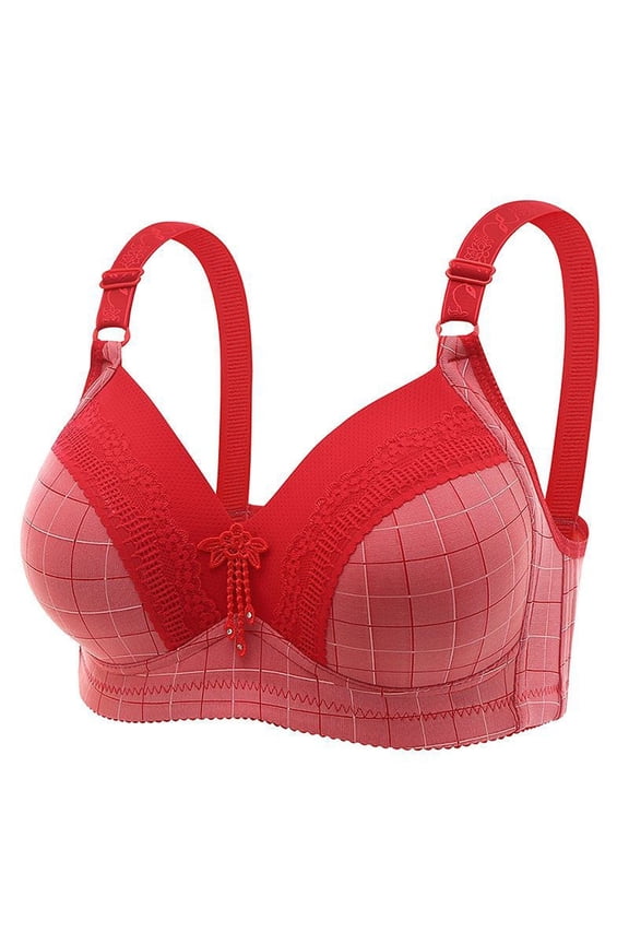 2024 Large Size Breast Adjustment Bra Lace Gathered Sexy Thin Women's Underwear Bra Plus Size Red Xxxl