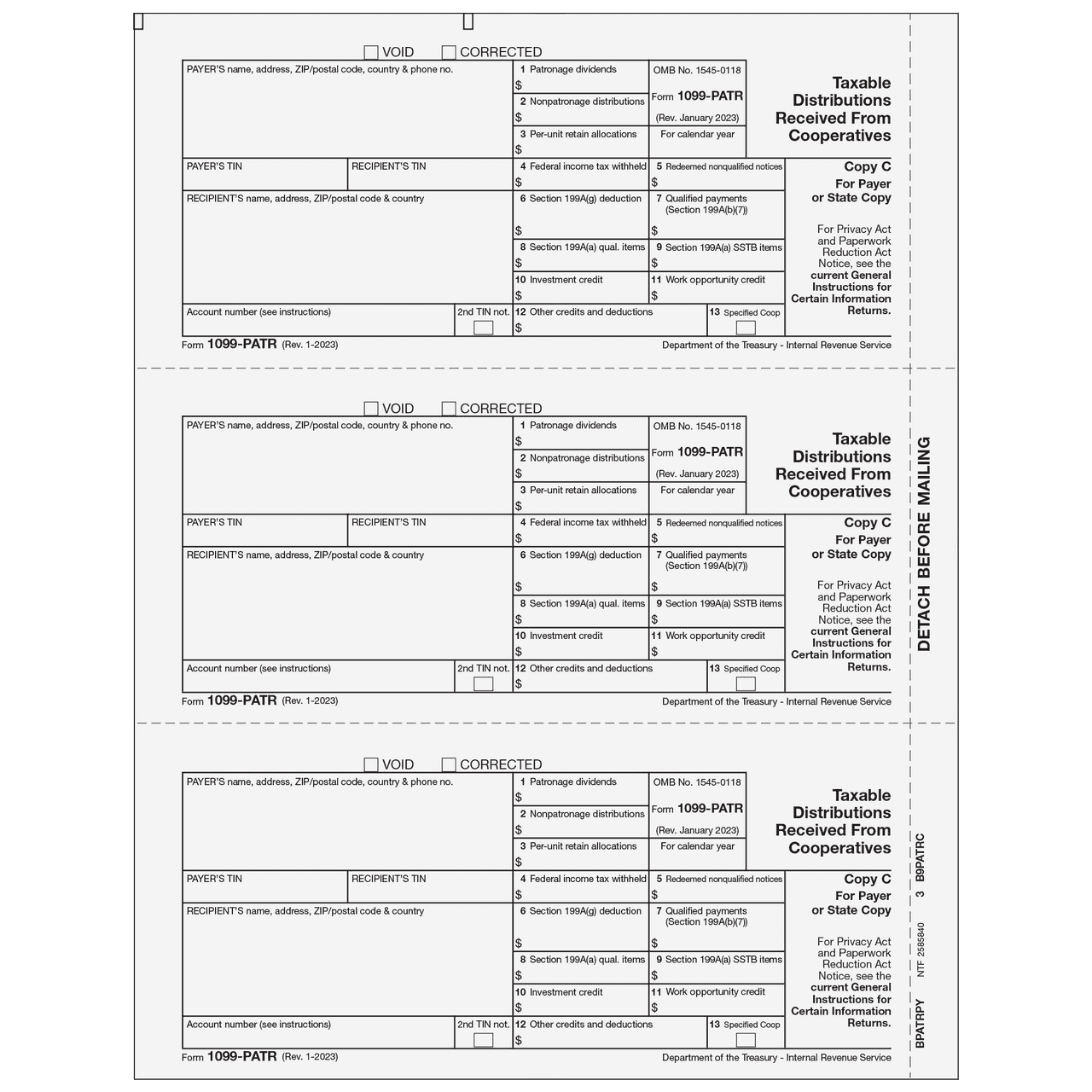 2025 Laser 1099 PATR Tax Forms, Payer/State Copy C, IRS Approved Tax ...