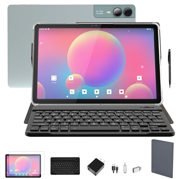 2025 Latest 11 inch Tablet Android 14 Tablet 18GB RAM 128GB ROM, 2K Display, 5+13+5MP Camera, 5G WiFi,T616 CPU,4 Speakers,9000 mAh,with case, Pen, Keyboard