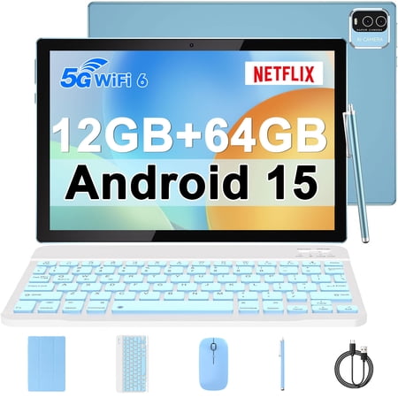 2024 Latest Android 11 Tablet 10 inch 2 in 1 Tablet, 4GB RAM+64GB ROM Tablet, 1.8GHz Quad-core Processer, 1280*800 FHD, 8MP Camera, 2.4G/5G Wi-Fi 6 BT 5.0, Tablets with Keyboard| Mouse| Case| Stylus