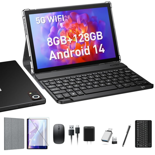 10inch Android 14 Tablet,Electronics Tablet, Octa Core, 8GB RAM+128GB ROM, 7000mAh, 5MP+13MP Camera, 1280 * 800 FHD Display,2 in 1 Tablet With Keyboard And Mouse