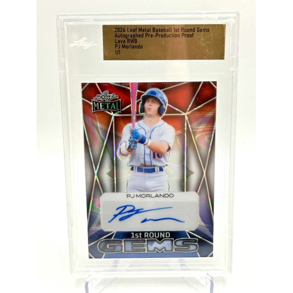 2024 Leaf Metal 1st Round Gems Pre-Production Proof Auto PJ Morlando 1/1 Autographed Baseball Trading Card