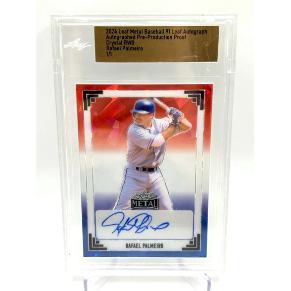 2024 Leaf Metal Baseball Rafael Palmeiro Crystal RWB 1/1 Pre-Production Proof Autograph Autographed Baseball Trading Card