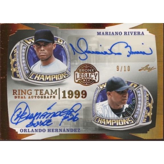 2024 Leaf Near Mint Baseball Card New York Yankees Mariano Rivera Orlando Hernandez Auto Serial Numbered