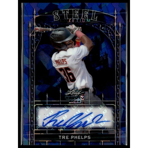 2024 Leaf Trinity Tre Phelps #S-TPI Steel Signatures /7 Leaf Auto A Autographed Baseball Trading Card