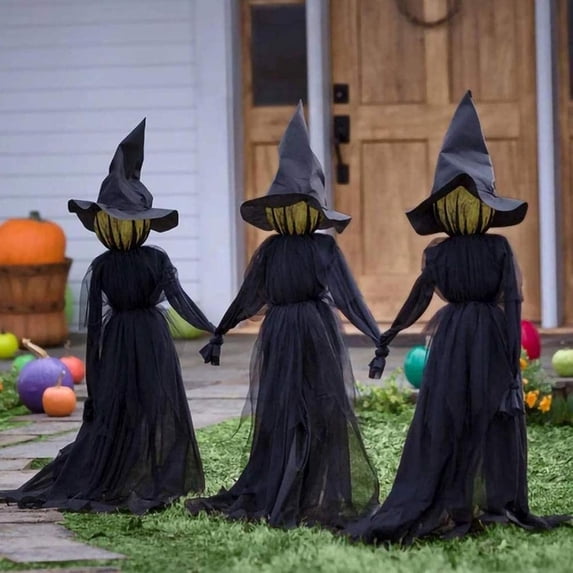 2024 Light Up Holding Hands Screaming Witches Sound Activated Sensor, LED Garden Yard Halloween Decorations, Scary Decor Standing Witch Decor for Home Outside Yard Lawn Garden Party,Clearance!