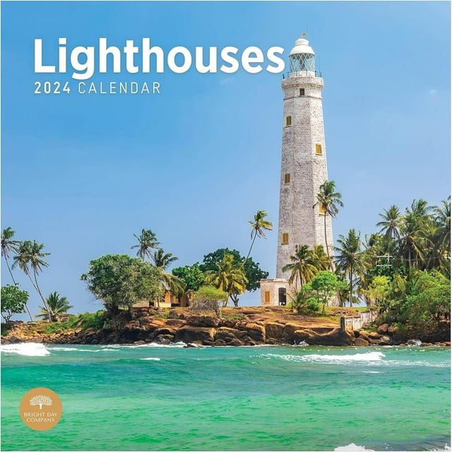 2024 Lighthouses Monthly Wall Calendar by Bright Day, 12 x 12 Inch