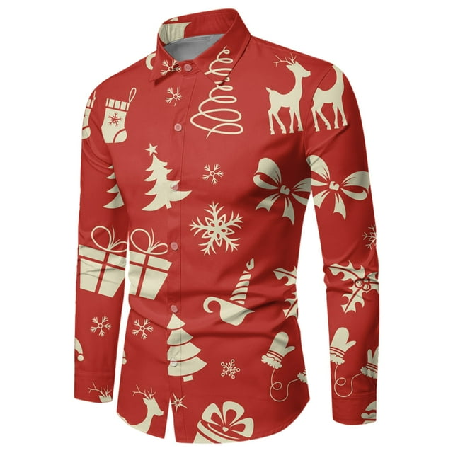 2024 Male Autumn Winter Shirts Men Christmas Long Sleeve Print N B