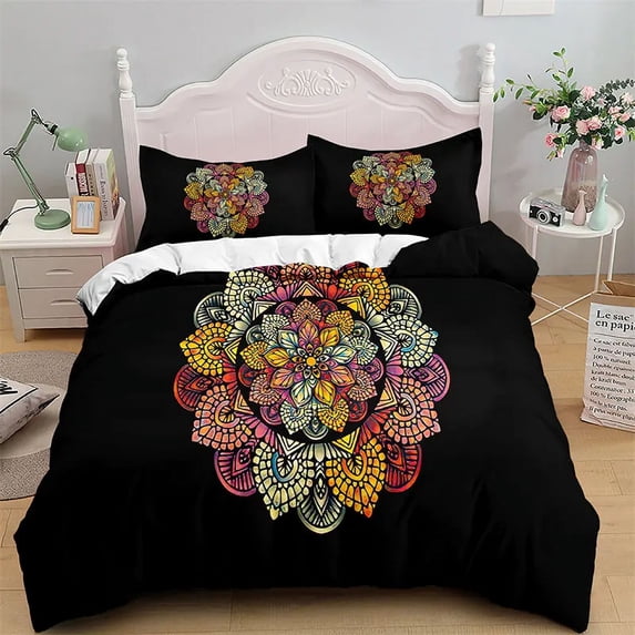 2024 Mandala Duvet Cover Microfiber Bohemian Floral Bedding Set Hippie Geometric Comforter Cover King For Teens Bedroom r