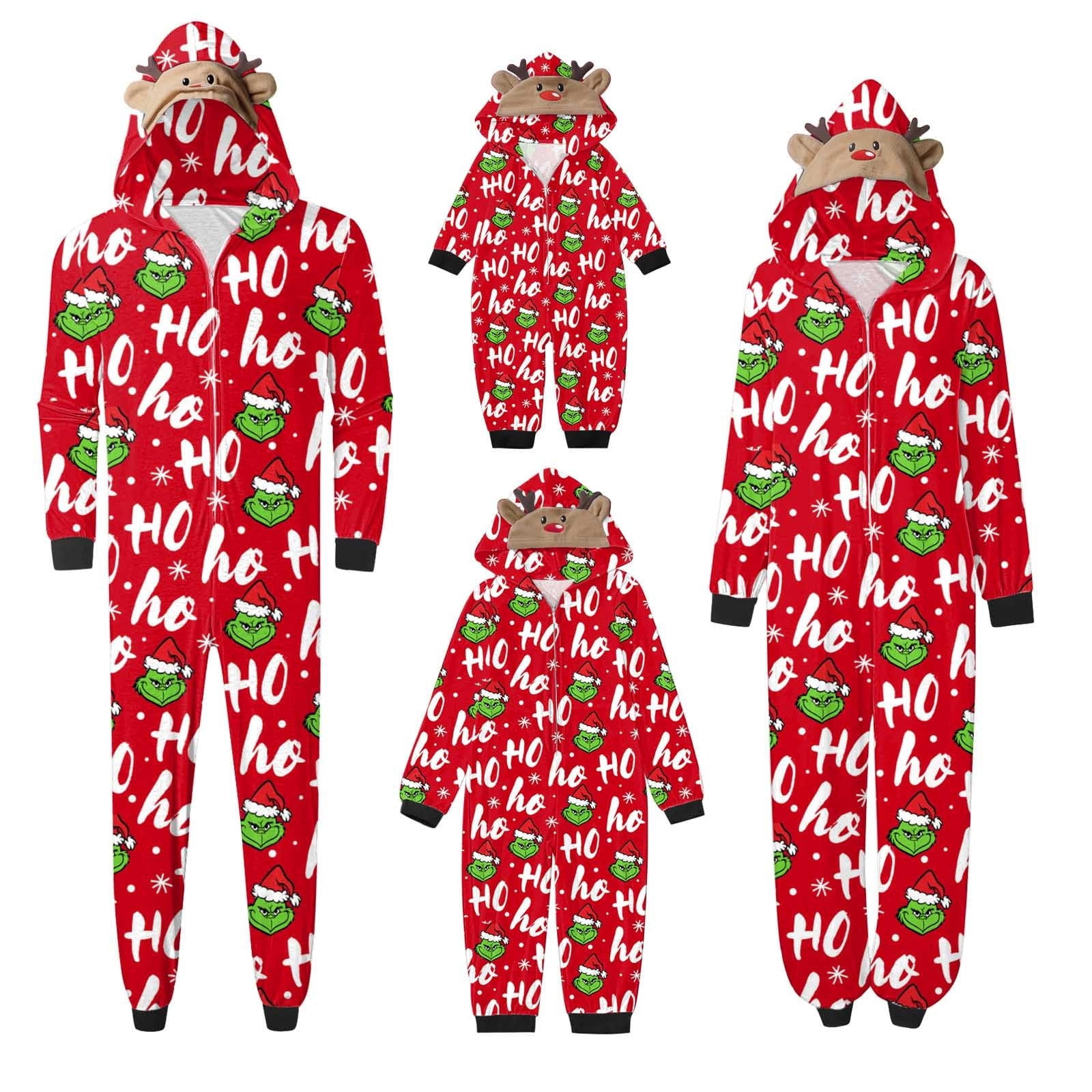 2024 Matching Family Christmas Onesies Pajamas Sets Grinchmas Hooded